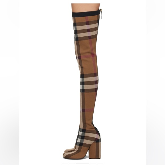 BURBERRY Brown Check Over-The-Knee Boots - Picture 3 of 12